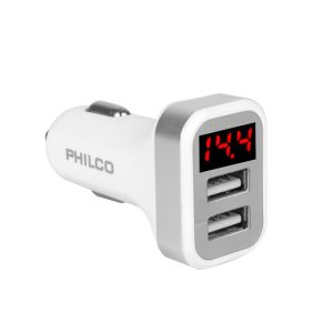 CARGADOR AUTO DOBLE USB CON PANTALLA LED PHILCO