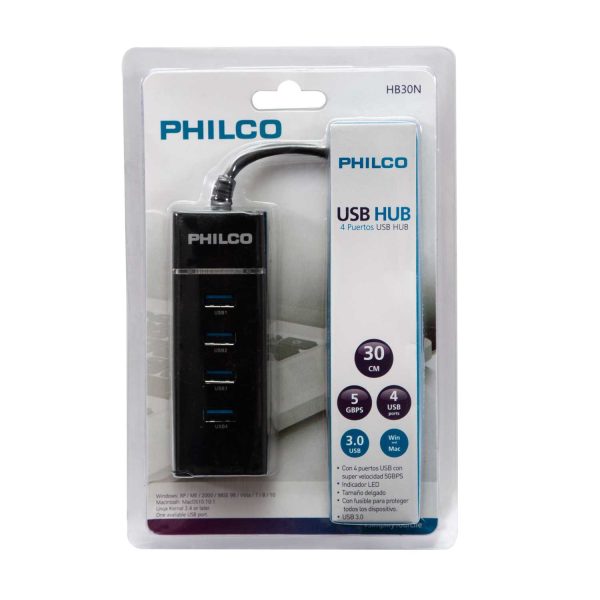 HUB USB 3.0 4 PUERTOS CON LUZ PHILCO
